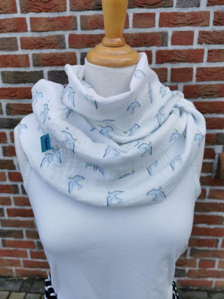 PEACE traumhafter leichter Schal mit Friedenstauben aus Musselin